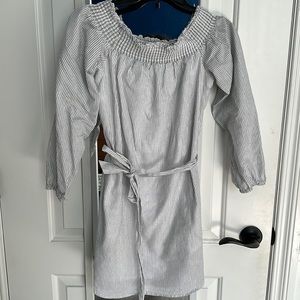 Black /white pinstripes, fully lined , cotton bend dress, with side pock…